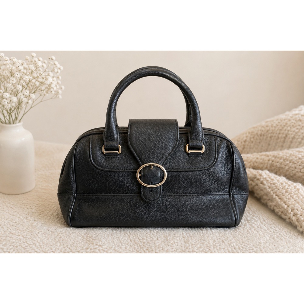 Charming Charlie Black Vegan Leather Satchel Handbag Gold Buckle Detail Bag